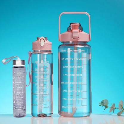 SeaRegal Motivational Water Bottle Set of 3 2000 ml Bottle With Drinking Glass