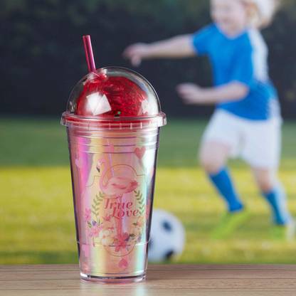 Kookee Acrylic Frosted Sipper with Straw, Flamingo Print True Love 270 ml Sipper