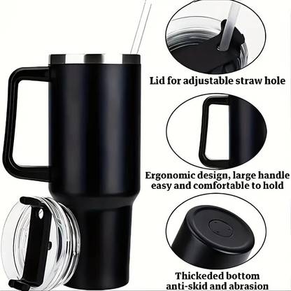 BLISSFUL Insulated Steel Tumbler Flask, Hot Cold Stanley Cup, Gym Shaker 1200ml. Stainless Steel Tumbler