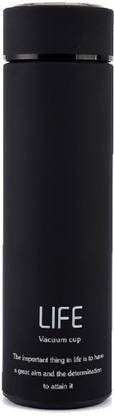 Quick Shel Double Wall Vacuum Insulated Stainless Steel LIFE Flask BPA Free Thermos Travel Water Bottle Sipper 450 ml - Hot and Cold 12 Hours,Black Color 450 ml Bottle