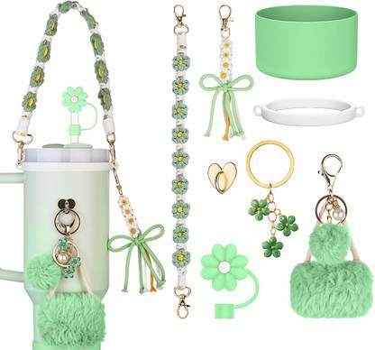 HASTHIP Stanley Cup 40oz 30oz Fashion Accessories Charm Kit Set with Flower Straw Cap 9900 ml Silicone Bottle With Drinking Glass