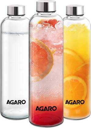 AGARO Elite Borosilicate Glass Bottles Pack of 3 1000 ml Bottle