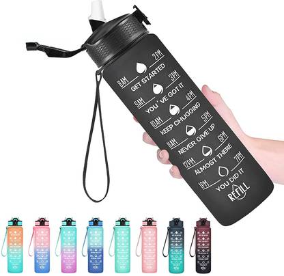 Frabble8 Water Bottle with Motivational Time Markers - Sipper Sports Bottle 1 litre 1000 ml Bottle