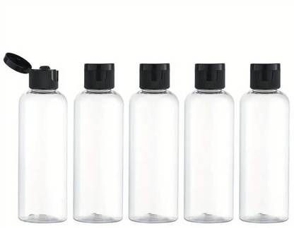 MOHAK Empty Clear Round Black Cap Plastic Bottles Refillable Travel Squeeze Bottles 100 ml Bottle
