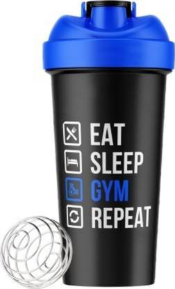 Zelenor Eat Sleep Eat Repeat Gym Quoted Sipper Bottle with Stainless Steel Spring Ball 700 ml Shaker