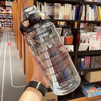 WineBIrd LargeCapacity Water Bottle Motivational travel bisycle gym home Straw trasparent 2000 ml Bottle