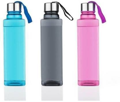 Sorath Unbreakable Square Shape Water Bottle 1000 ml Bottle (Pack of 3 Multicolor PET) 1000 ml Bottle