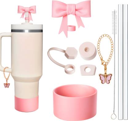 HASTHIP Stanley Cup Accessories Set 9PCS Cute Bow Straw Caps Handle Charms Bottom Sleeve 680 ml Sipper