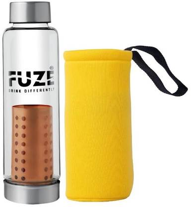 FUZE Borosilicate Glass Bottle with Removable Copper Filter. 500 ml Bottle