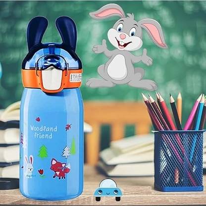 Nabhya Cartoon Design Hot and Cold Water Bottle for Kids Thermos Flask with Straw 400 ml Bottle