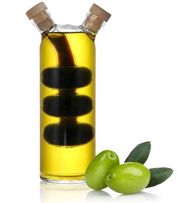 24x7eMall Oil and Vinegar Cruet Set Dispenser Set, 2-In-1 Double Layer Glass 500 ml Flask