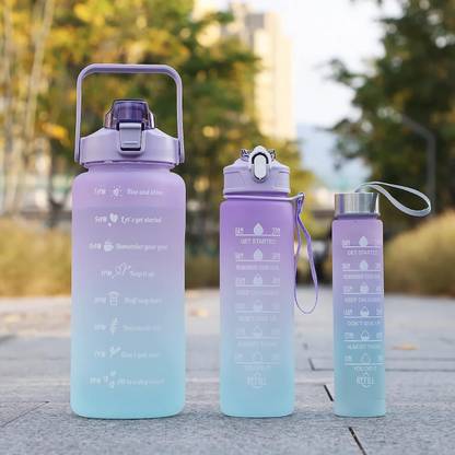 Nirvaana Set of 3 Water Bottle with Motivational Time Marker, Leakproof Durable Sipper 2000 ml Bottle