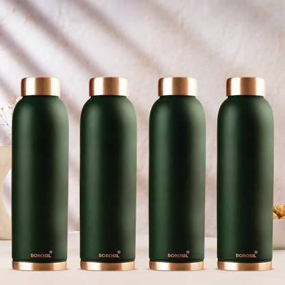 BOROSIL Colour Copper bottle 1 L, Green 100% Pure Copper, for School & Office (Set of 4) 1000 ml Bottle