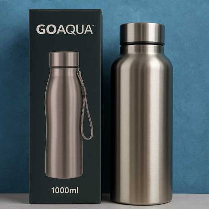Goaqua Stainless Steel Water Bottle, 1000ml, Insulated, Silver 1000 ml Bottle