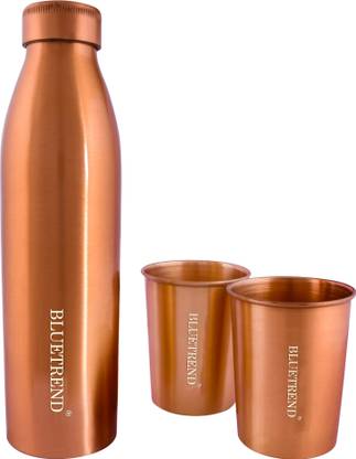 Blue Trend Pure copper Gift set water bottle 950 ml With pure copper 2 glass 950 ml Bottle With Drinking Glass