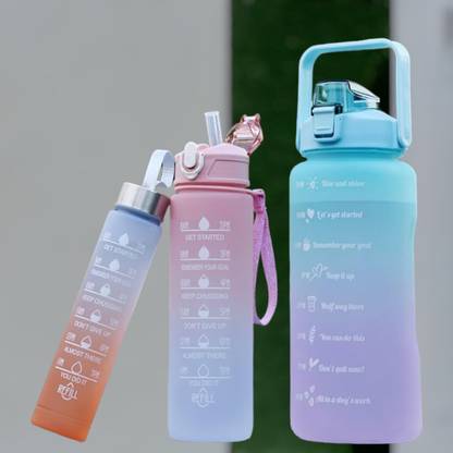 Virtuous Large Capacity Motivational Water Bottle With Silicone Soft Straw & Stickers 3200 ml Bottle