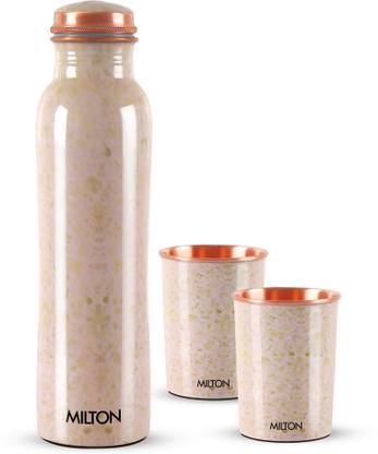 MILTON फ्लोरिश कॉपर गिफ्ट सेट, आइवरी (1- बॉटल, 950 ml और 2-टम्बलर, 280 ml प्रत्येक) 950 ml बॉटल