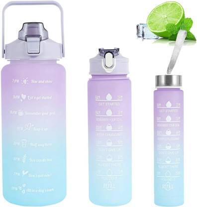 DENFY 3 pcs Unbreakable Water Bottle with Motivational Time Marker 2000 ml Shaker