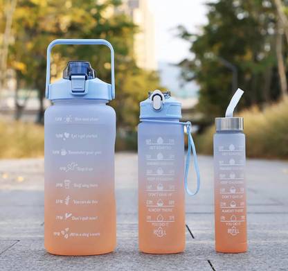 bluset Set of 3 with Motivational Time Marker 2000 ml Bottle