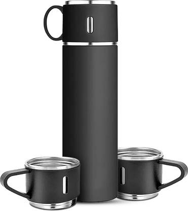 JSH Stainless Steel Vacuum Insulated Water Bottle Flask with 3 Steel Cups 500 ml Bottle With Drinking Glass