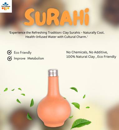 Terra Charms **Artisan Clay Surahi**: Crafted by skilled artisans, often with unique details. 1250 ml Bottle