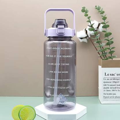 Mizuki 2L Capacity Belt Straw Transparent Motivational Water Bottles|Time Marker 2000 ml Bottle
