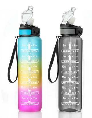CAPTION 1 Black + 1 Blue Motivational 1000 ml Bottle