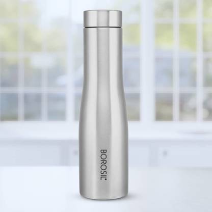 BOROSIL Swan Stainless Steel Single Wall 1 L Water Bottle, Wide Mouth, BPA Free, Silver 1000 ml Steel Bottle