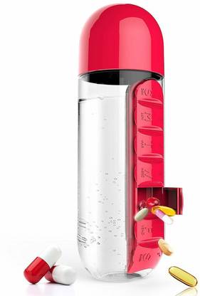 Krivish Water Bottle With Inbuilt Removable 7 Day Pill Medicine Tablet Organiser Box Medicine Dispenser