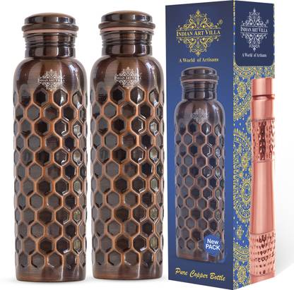 IndianArtVilla Copper Bottle, Antique Diamond Design 1000 ml Bottle