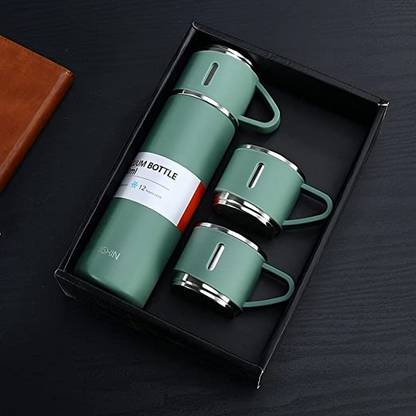 CrystalFlow Vacuum Flask Set Of 3 Cups 500 ml Steel Flask