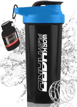 ZYRO Protein Funnel & Work Hard Gym Shaker Bottle with Stainless Steel Spring Ball 700 ml Shaker