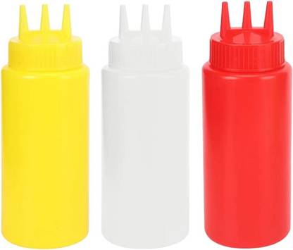 PuthaK 3 Holes Squeeze Bottle Condiment Dispenser for Sauce Ketchup 750 ml Bottle