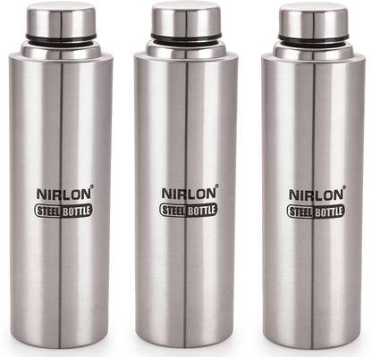 NIRLON Stainless Steel Water Bottle/Refrigerator Bottle, Single Wall, Leakproof 3 Pc 1000 ml Bottle  (Pack of 3, Silver, Steel) at Rs. 429