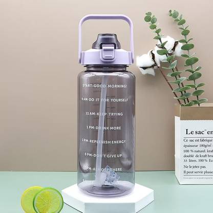 Mizuki 2L Capacity Belt Straw Transparent Motivational Water Bottles|Time Marker 2000 ml Bottle