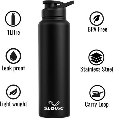 SLOVIC Durable & Stylish Leak-Proof 1000 ml Bottle  (Pack of 1, Black, Steel)