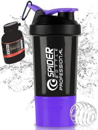 ZYRO Protein Funnel & Spider Gym Shaker Bottle with Stainless Steel Spring Ball 500 ml Shaker