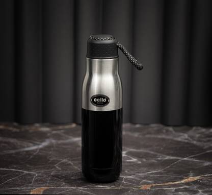 cello Alexia Stainless Steel, Double Walled, Vacusteel Water Flask,600ml, Black 600 ml Flask