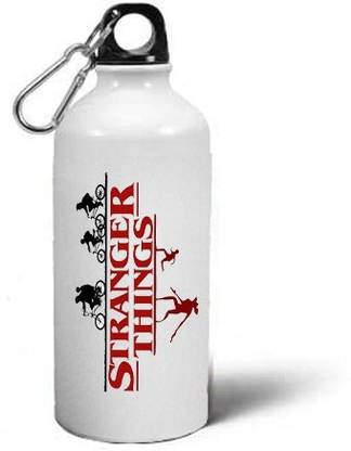 CHARMING Stranger Things Printed Aluminium Sipper Water Bottle With Caribanee Clip 600 ml Shaker