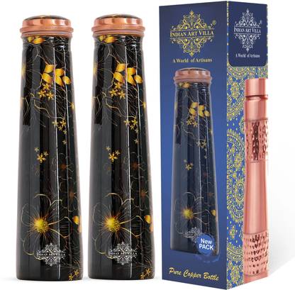 IndianArtVilla Copper Tube Slim Floral Print 750 ml Bottle