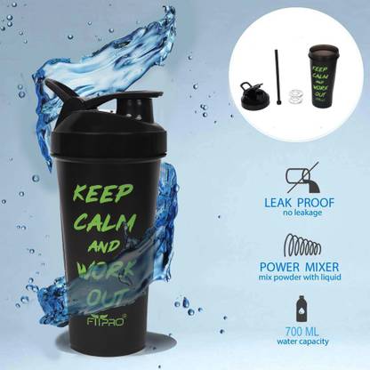 FitPro Sports Protein Shaker Bottle for gym with SS blender for men women 700 ml Shaker