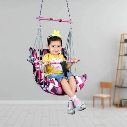 DKS enterprise BIG (Purple 3) SWING Cotton Swing Chair For Kids Baby's Children Folding & Washable 1- 6 Years With Safety Belt-Indoor Swing For Kids | Baby Swing |Kids Product | Swing For Babies | Kids Swing | Swing For Baby-Kids Hanging Swings Bouncer (Multicolor) Swings