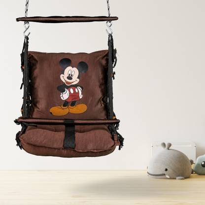Curio Centre Mickey Printed Cotton Baby Swing/Wooden Hanging Baby Swing/Durable Portable Baby Swings