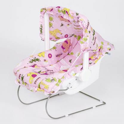 Maanit Multipurpose (10 in 1) Pink Baby Carry Cot With Mosquito Net and Sun Shade Rocker and Bouncer