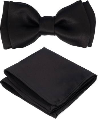 To The Nines Men's Black Bow Tie & Pocket Square Self Bow