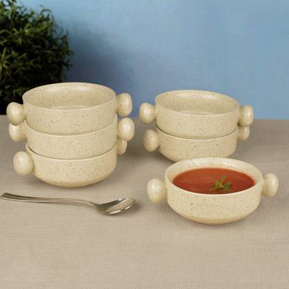 StyleMyWay Ceramic Soup Bowl Ceramic White Matt Soup Bowls with Handle (300 ml, Set of 6, White) | Maggi Bowls |