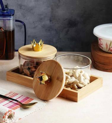 Avastro Glass Serving Bowl Snacks Chip Dip Dish Display Plate Cake Fruit Serving Trays Bamboo Crafts