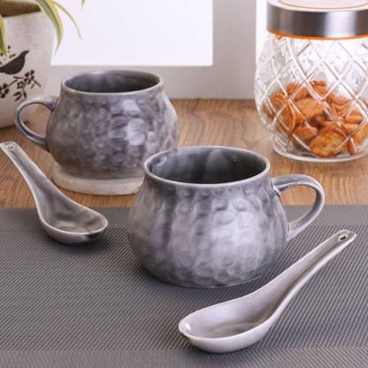 yunivan Ceramic Solid Soup Maggi Noodle Cup Bowl with Spoons (Cream, Standard, 300ml) - Ceramic Coffee Mug
