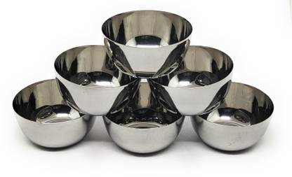 Nyra Stainless Steel Vegetable Bowl Stainless Steel Curry Dal Bowls Katori Set of 6 Pcs, - 200 ML Each, Silver