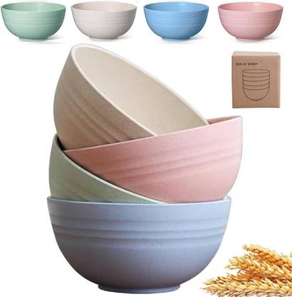 GKARUNA Sugarcane Bagasse Cereal Bowl G-KARUNA Wheat Straw Bowl Set Of 4 -Serving, Cereal, Soup, and Rice - 500 ML Disposable